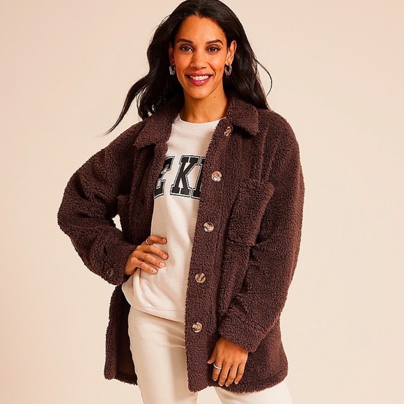 (NWT) Maurices Women’s Cozy Sherpa Shacket in Umber Brown - Picture 1 of 16